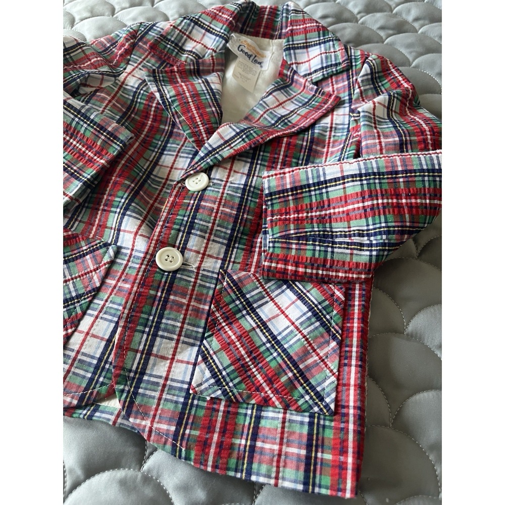 1970's Good Lad Size 2T Vintage Boys Sports Jacket Plaid Red Blue Green White - Picture 3 of 6